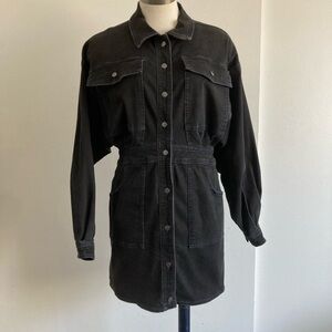 Free People Washed Black Denim Utility Jacket Dress